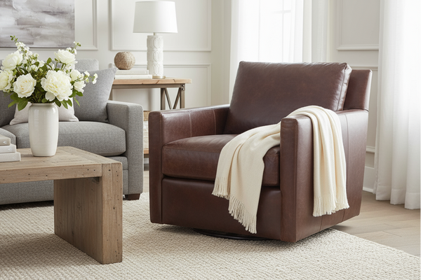 Nathan "Quick Ship" Swivel Track Arm Leather Chair