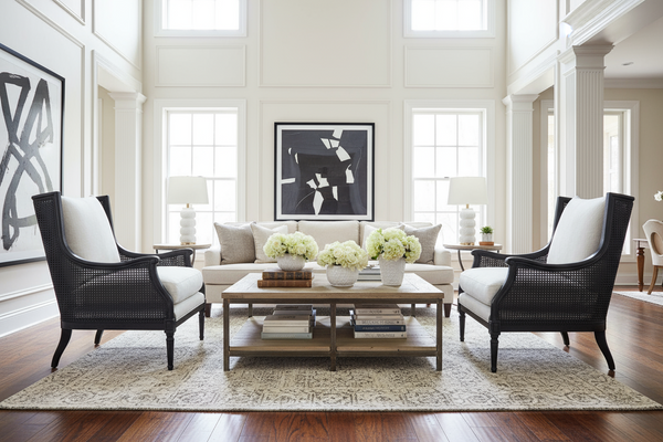 Newberry Black "Quick Ship" Fabric Accent Chair With Decorative Cane / Wood Base