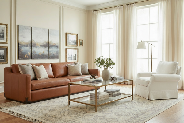 Nicholas Saddle 97 Inch "Quick Ship" Modern Top Grain Leather Lounge Sofa