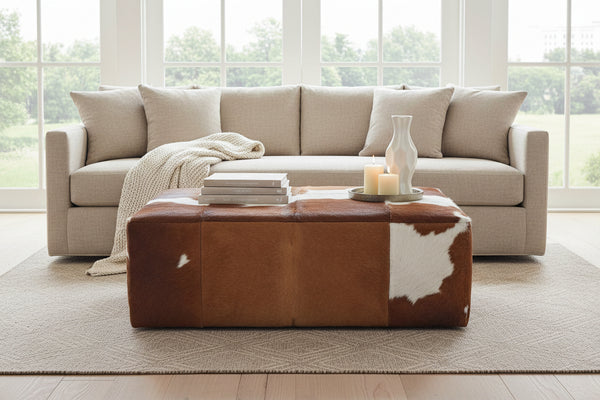 Nolan Hair On Hide 53" Inch Rectangular Leather Ottoman