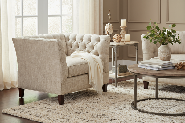 Opal Traditional 8-Way Hand Tied Tufted Fabric Shelter Arm Chair