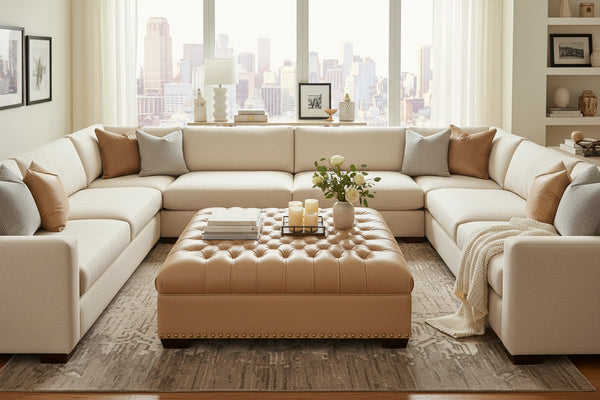 Anderson 48 Inch Square Large Button Tufted Chesterfield Leather Ottoman