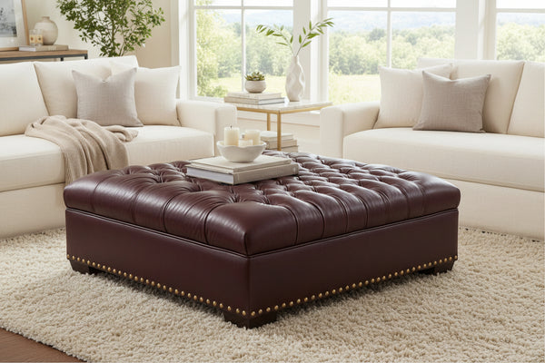 Anderson 48 Inch Square Large Button Tufted Chesterfield Leather Ottoman