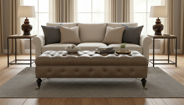 Belport 67 Inch Long Deep Button Tufted Leather Coffee Table Bench