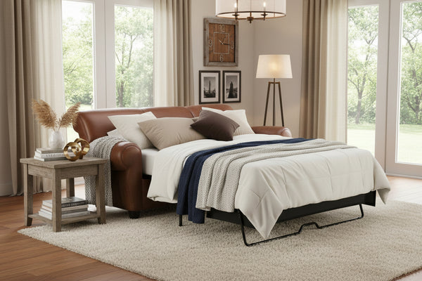 Parker 83.5 Inch 3 Cushion Leather Queen Sleeper Sofa Manhattan Style