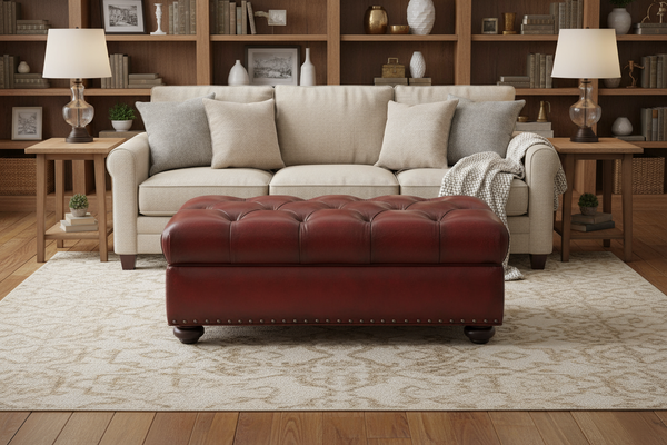 Paxton Tufted 36", 48", 56", Or 65" Inch Rectangular Leather Ottoman (4 Sizes Available)