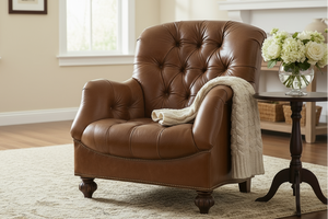 Henry Leather Tufted Back Accent Arm Chair