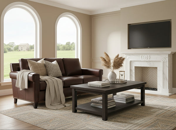 Phillip 82 Inch Transitional Three Cushion Pillow Back Leather Sofa