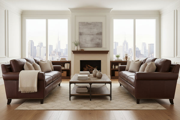 Phillip 82 Inch Transitional Three Cushion Pillow Back Leather Sofa