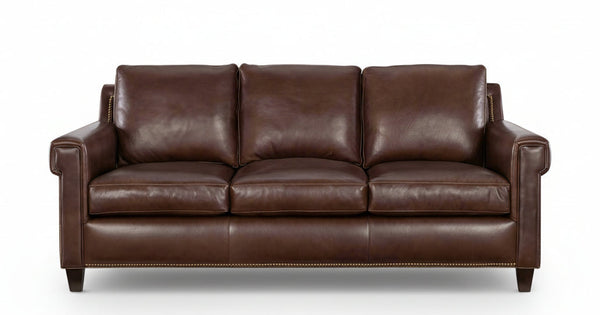 Phillip 82 Inch Transitional Three Cushion Pillow Back Leather Sofa
