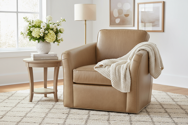 Phineas Transitional Leather Swivel Club Chair