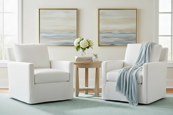 Phoebe Slipcovered **SWIVEL** "Quick Ship" Track Arm Fabric Armchair