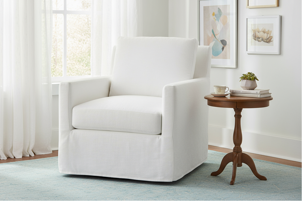 Phoebe Slipcovered **SWIVEL** "Quick Ship" Track Arm Fabric Armchair