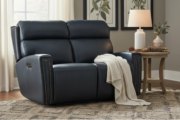 Piers Denim "Quick Ship" ZERO GRAVITY Wall Hugger Power Leather Reclining Loveseat