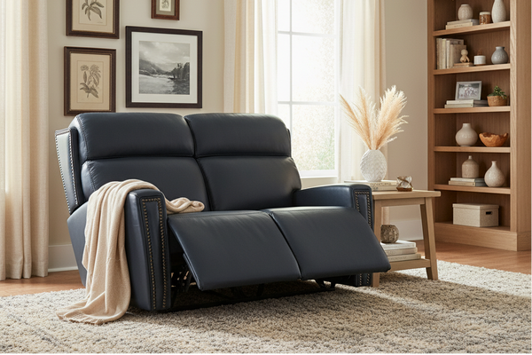 Piers Denim "Quick Ship" ZERO GRAVITY Wall Hugger Power Leather Reclining Loveseat