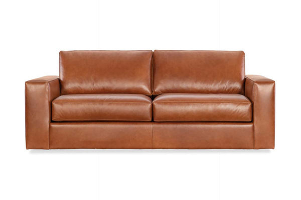 Preston 84 Inch Two Cushion Wide Track Arm Leather Sofa