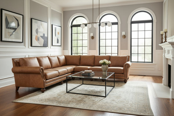 Putnam Rolled Arm Leather Sectional Sofa