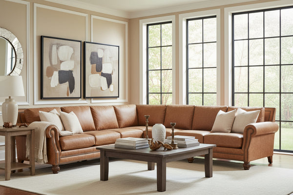 Putnam Rolled Arm Leather Sectional Sofa