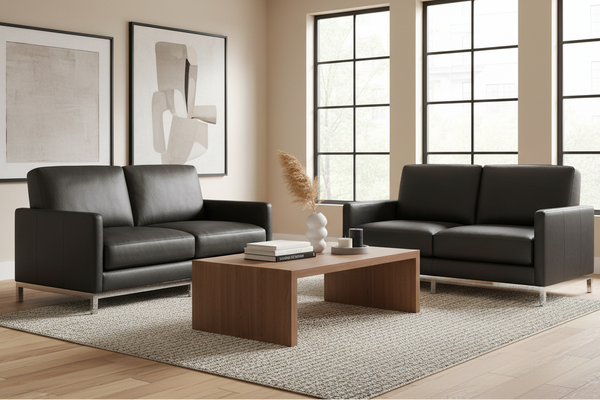 Radcliffe Contemporary Leather Track Arm Loveseat