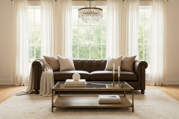 Regal 96 Inch Two Cushion Shelter Arm Leather Sofa