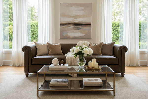 Regal 96 Inch Two Cushion Shelter Arm Leather Sofa