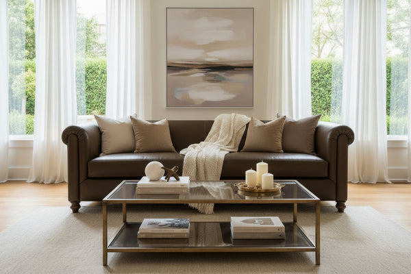 Regal 96 Inch Two Cushion Shelter Arm Leather Sofa