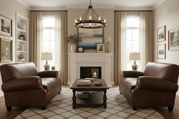 Richmond High End Club Style Leather Couch Set