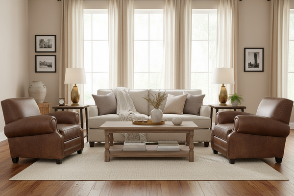 Richmond High End Club Style Leather Couch Set