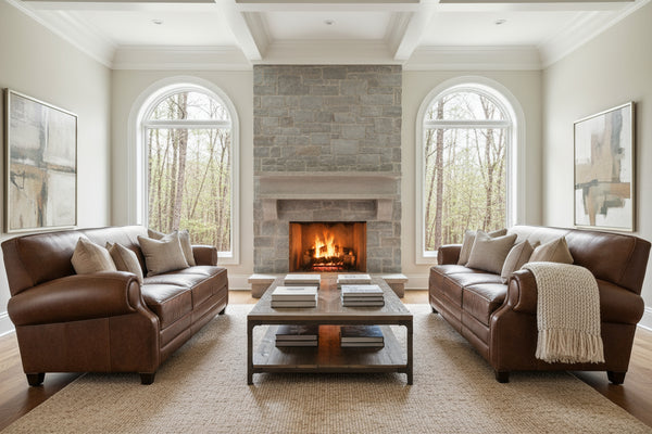 Richmond High End Club Style Leather Couch Set