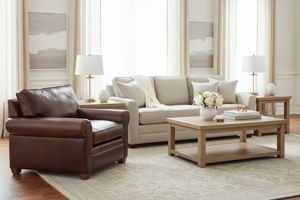 Rockefeller Traditional 8-Way Hand Tied Leather Chair And A Half