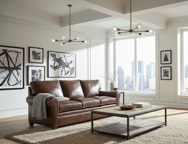 Rockefeller Classic 8-Way Hand Tied Rolled Arm Leather Sofa Collection