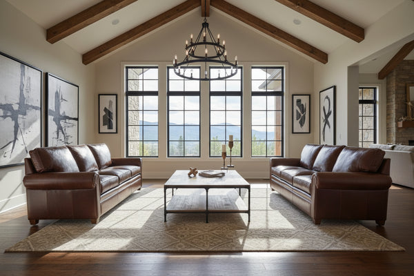 Rockefeller Classic 8-Way Hand Tied Rolled Arm Leather Sofa Collection