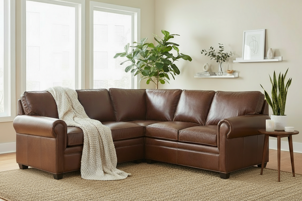 Rockwell Rolled Arm Leather Sectional Sofa