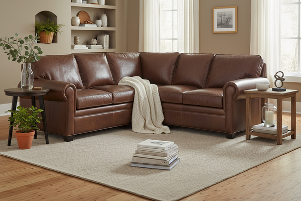 Rockwell Rolled Arm Leather Sectional Sofa