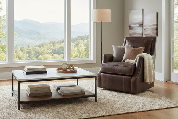 Ryan Leather Tight Back SWIVEL Accent Chair