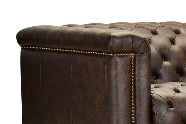 Savion Saddlewood Chesterfield 126 Inch "Quick Ship" Wall Hugger Power Leather Reclining Sofa