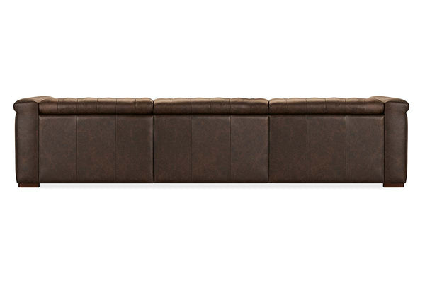 Savion Saddlewood Chesterfield 126 Inch "Quick Ship" Wall Hugger Power Leather Reclining Sofa
