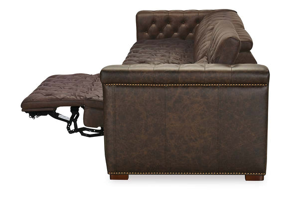 Savion Saddlewood Chesterfield 126 Inch "Quick Ship" Wall Hugger Power Leather Reclining Sofa