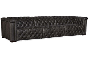 Savion Gravel Chesterfield 124 Inch "Quick Ship" Wall Hugger Power Leather Reclining Sofa