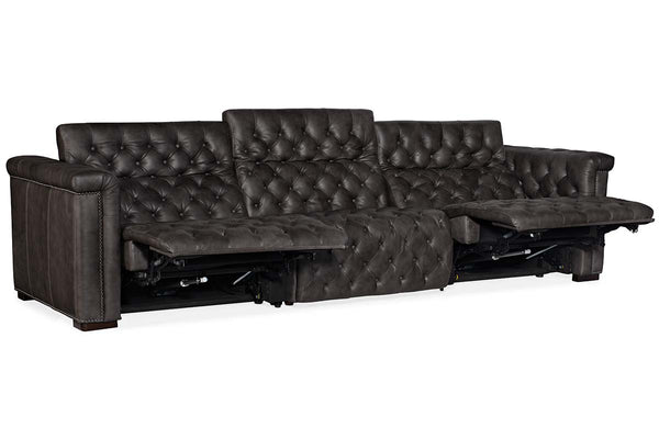 Savion Gravel Chesterfield 124 Inch "Quick Ship" Wall Hugger Power Leather Reclining Sofa