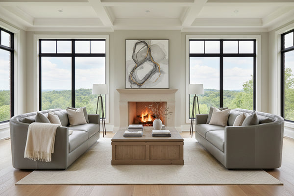 Savona 96 Inch Transitional Barrel Back Leather Track Arm Sofa