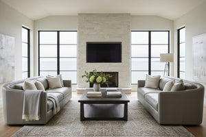 Savona 96 Inch Transitional Barrel Back Leather Track Arm Sofa