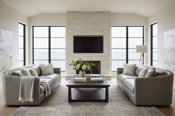 Savona 96 Inch Transitional Barrel Back Leather Track Arm Sofa