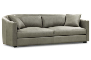 Savona 96 Inch Transitional Barrel Back Leather Track Arm Sofa