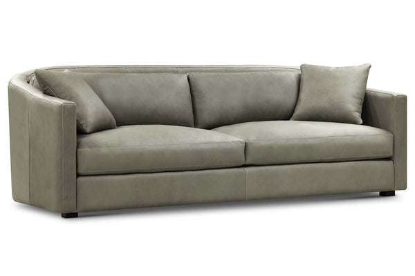 Savona 96 Inch Transitional Barrel Back Leather Track Arm Sofa