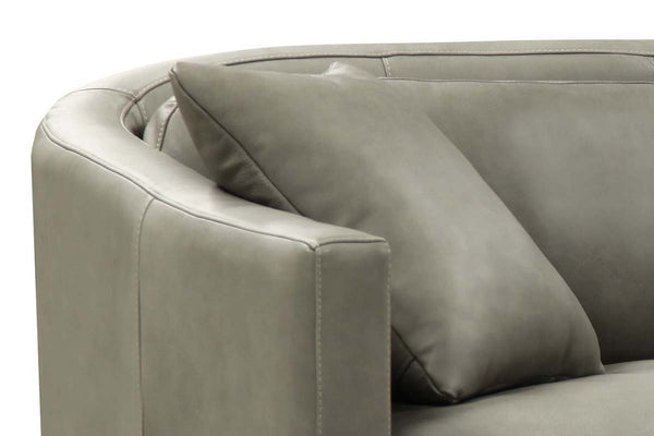 Savona 96 Inch Transitional Barrel Back Leather Track Arm Sofa