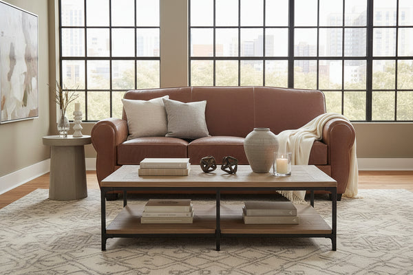 Sebastian 84 Inch 3 Cushion Distressed Leather Queen Sofa Bed