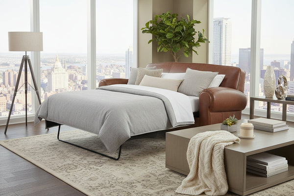 Sebastian 84 Inch 3 Cushion Distressed Leather Queen Sofa Bed