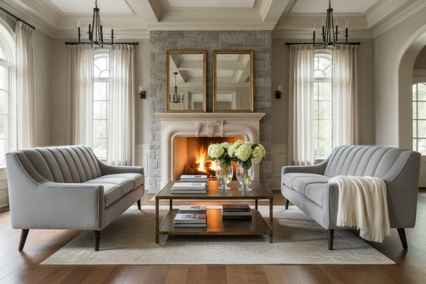 Serafina Modern 72 Inch 8-Way Hand Tied Three Seat Fabric Studio Sofa With Vertically Ribbed Back