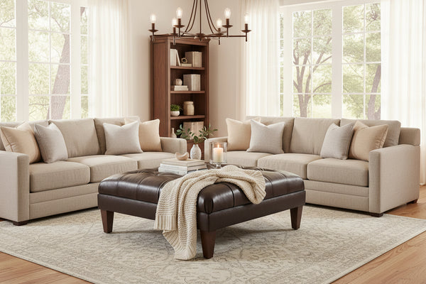 Seville 42 Inch Square Button Tufted Ottoman With Tapered Legs